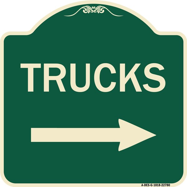 Signmission Trucks Trucks With Right Arrow Heavy-Gauge Aluminum Architectural Sign, 18" x 18", G-1818-22780 A-DES-G-1818-22780 - main